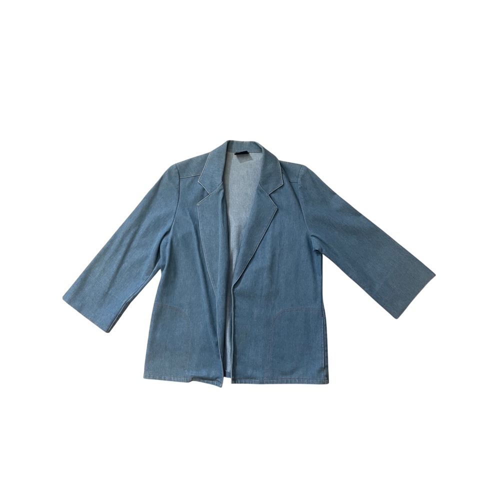 Vintage Koret City Denim Blazer Jacket Women's 10 Blue Light Wash‎ 3/4 Sleeve